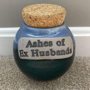 NWT Tumbleweed Pottery Blue Glaze Jar ASHES OF Ex Husband Cork Lid Divorce Funny